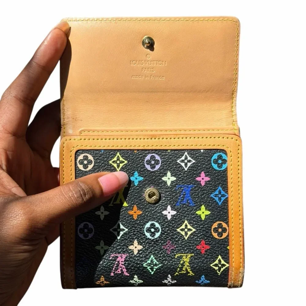 Louis Vuitton Murakami Multicolor Elise Wallet Black w/ Box Dust Bag Rare Y2K